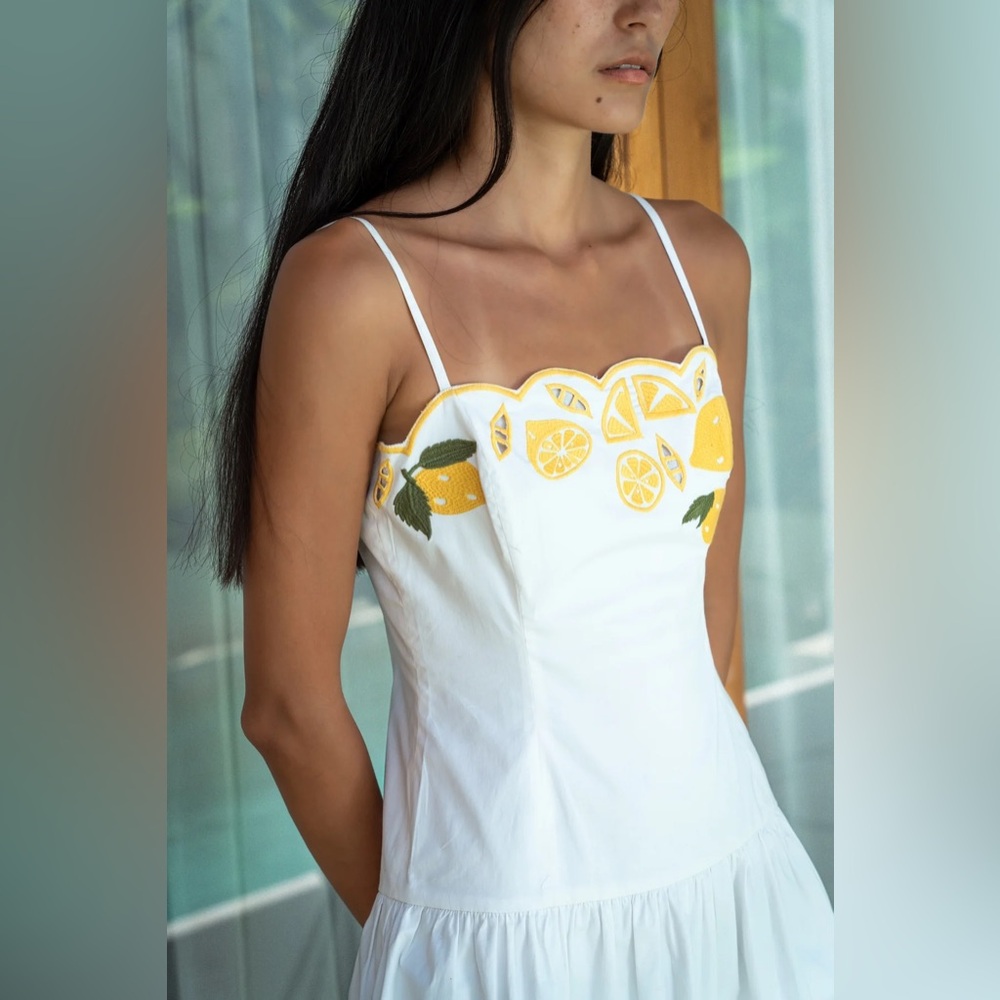 Anthropologie COREY LYNN CALTER Lemon Print Dress Embroidered Destiny Sundress - Picture 2 of 16